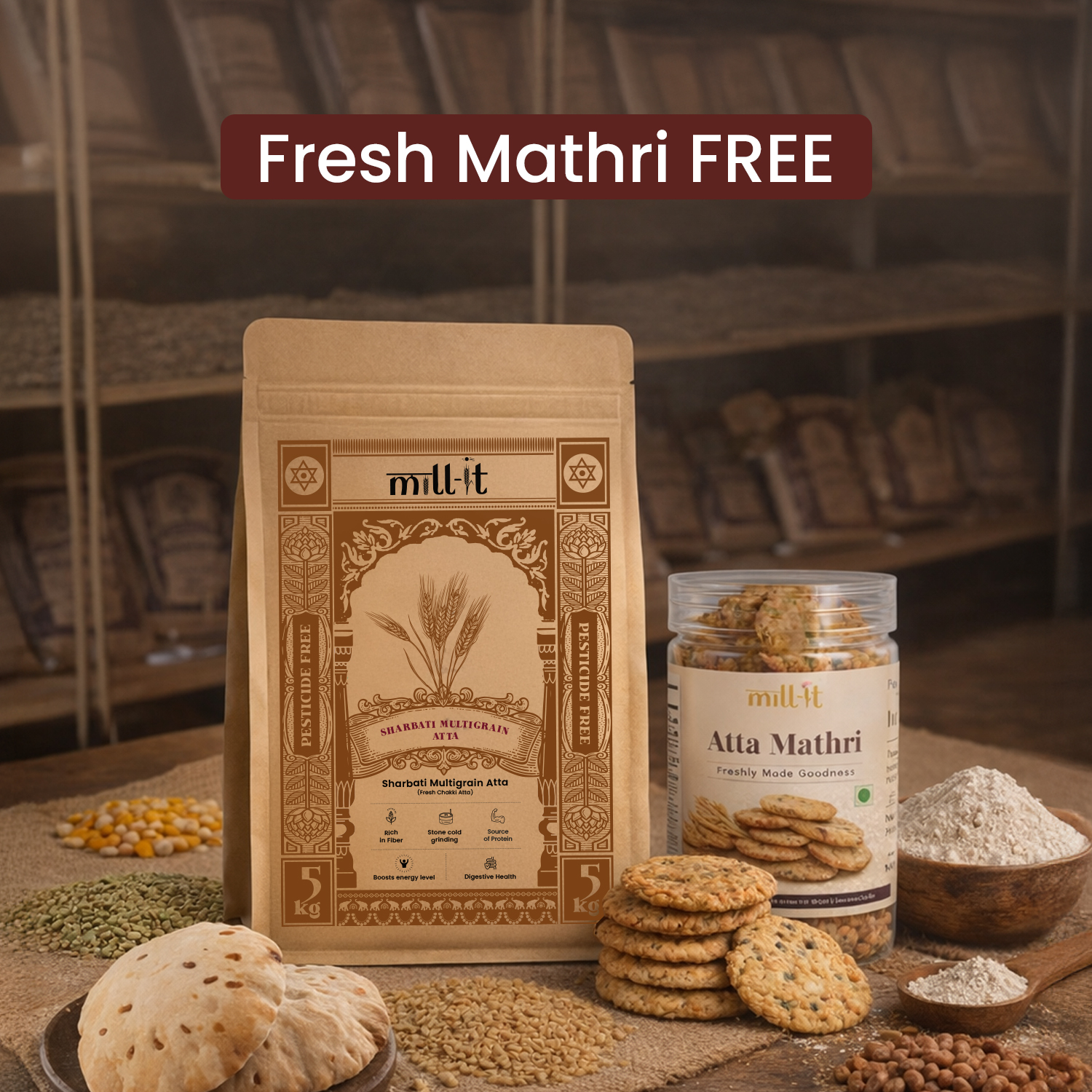 Free Atta Mathri on 5 kg Sharbati Multigrain Atta