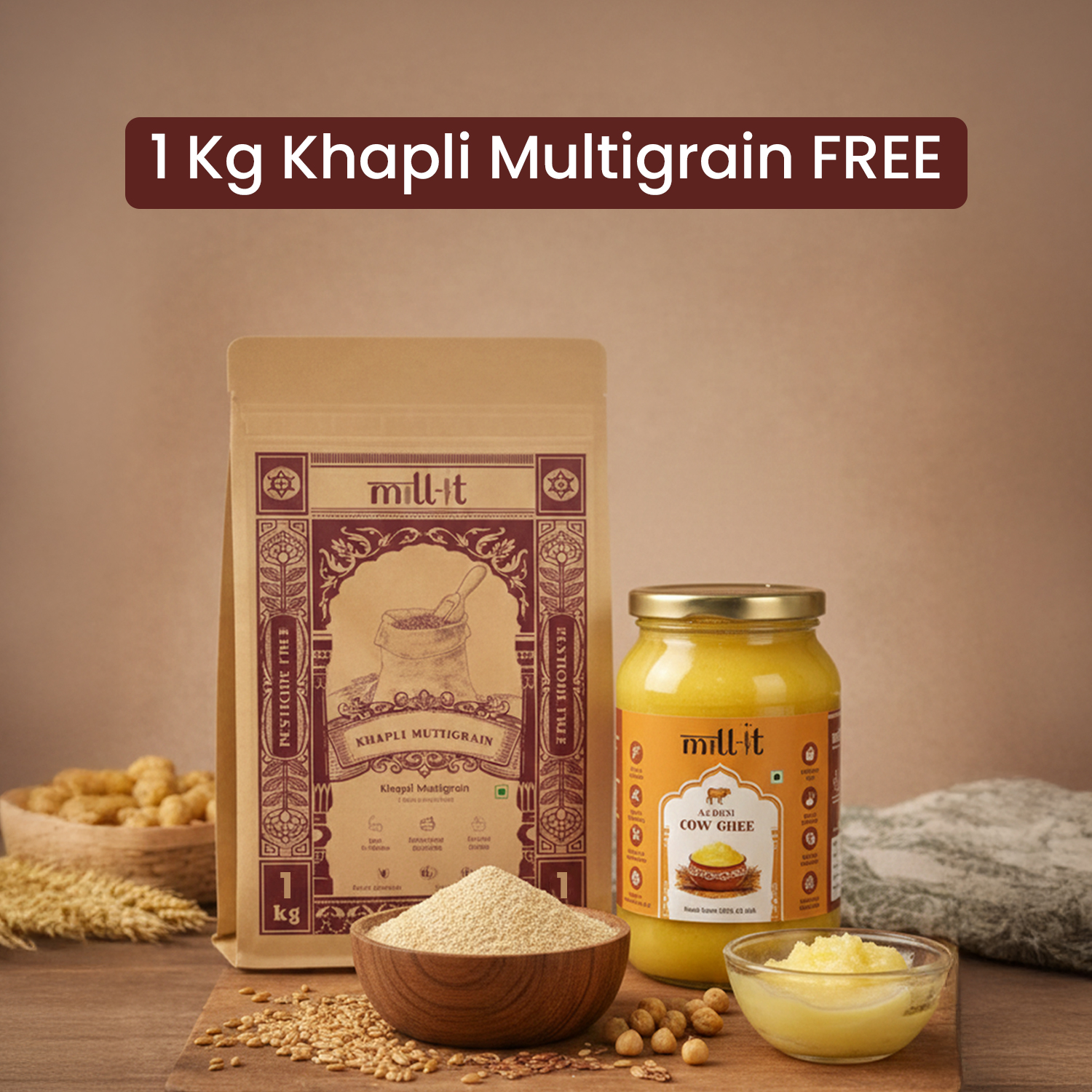 Free Khapli Multigrain Atta on 500 ml A2 Desi Cow Ghee